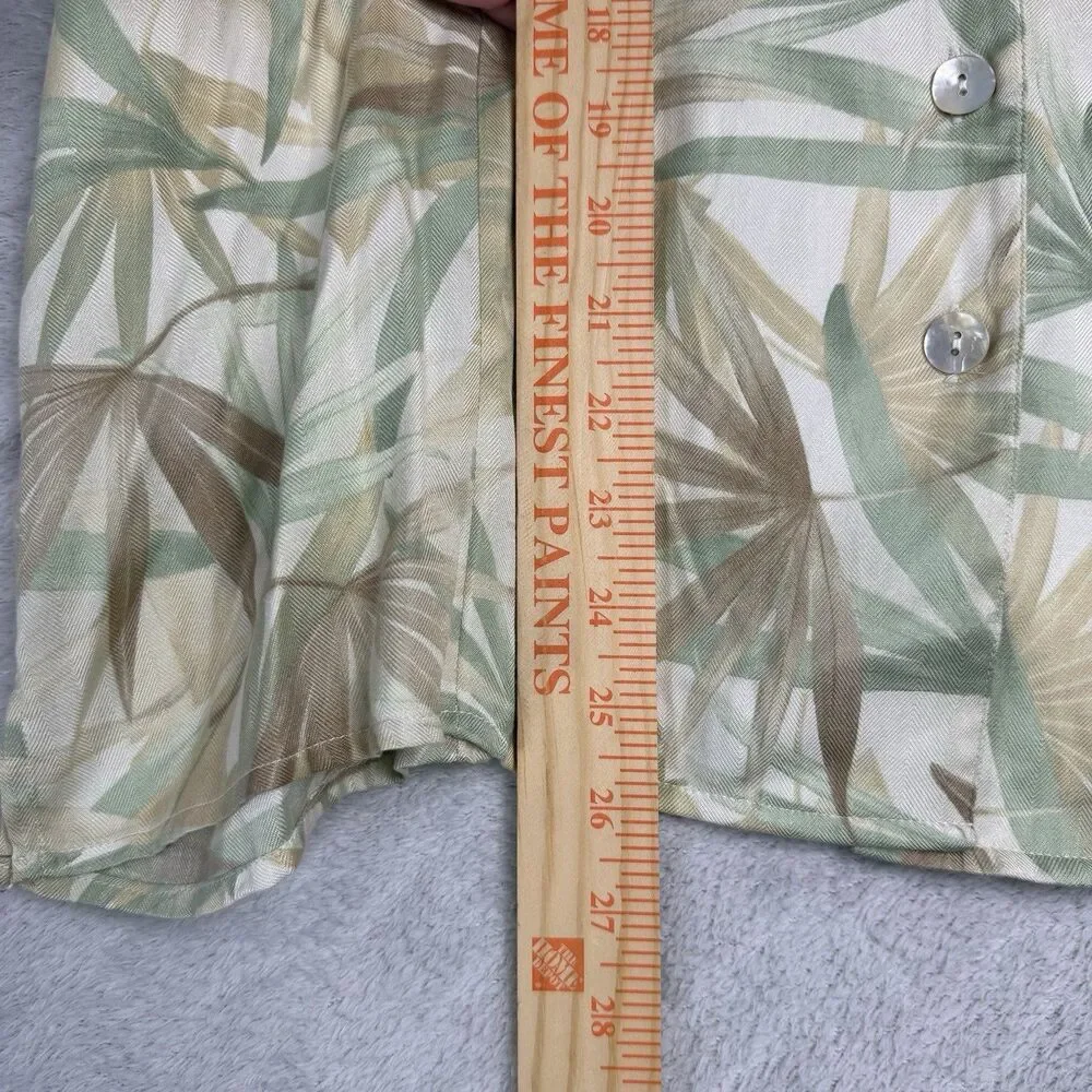 Vtg Silk Blend Hawaiian Camp Shirt Womens XL Neutral Vacation Retro Summer Palm - Picture 8 of 11